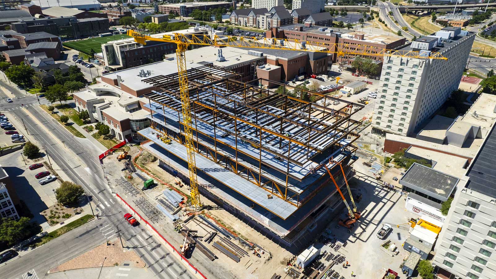 Aerial View of Kiewit Hall (currently under construction).