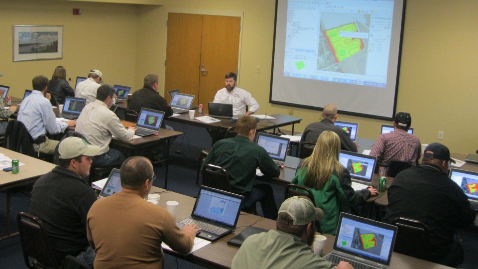 Producers analyze agricultural data during a Nebraska Extension Precision Ag Data Management Workshop. The University of Nebraska-Lincoln is a founding member of the Agricultural Data Coalition