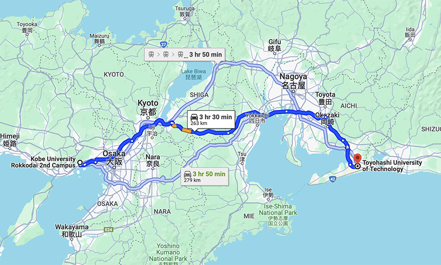 Three Nebraska Engineering students and a physics student from Nebraska Wesleyan University will gain unique experience for nine weeks this summer, staying at Kobe University, then transitioning to Toyohashi University of Technology, where they will work for eight weeks on a research project. (Google Maps)