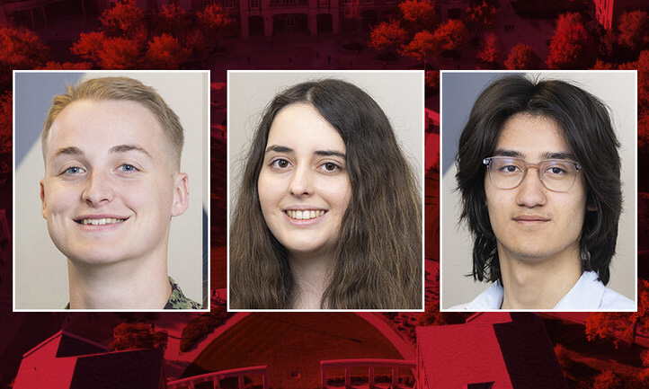 Engineering students (from left) Grady Henexson, Hayley Hogan and Gael Perez were chosen as 2024 NSRI Strategic Deterrence Interns.