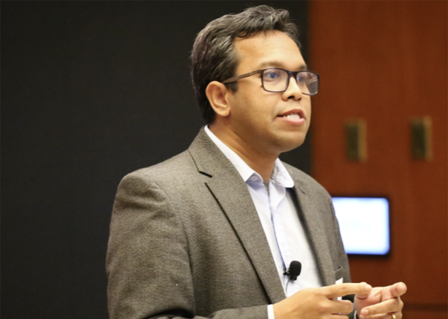 Nirupam Aich, McNeel Associate Professor of civil and environmental engineering, won the 2024 Faculty Research and Creative Activity Slam. (Photo by Nick Kumpula/Research and Innovation)