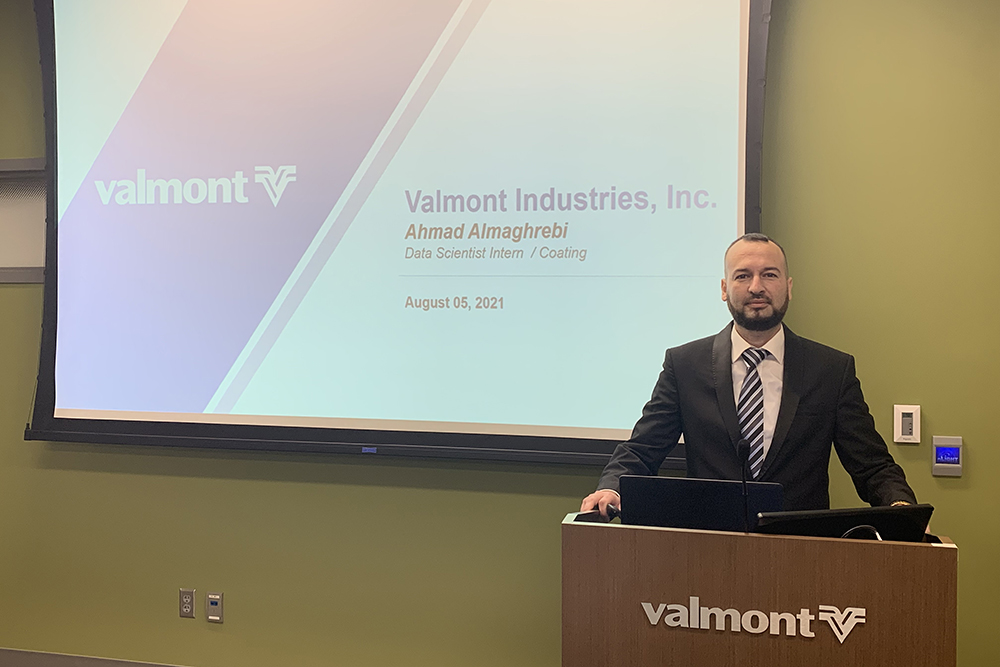 Ahmad Almaghrebi, a doctoral student in architectural engineering, is incorporating data science into his career plans, including work this past summer as a data scientist intern for Valmont Industries.