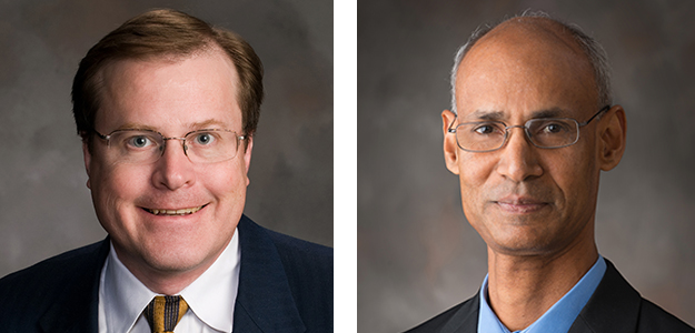 Bruce Dvorak (left) and Chittaranjan Ray, professors of Civil Engineering, are part of WINSSS, a national project that aims to bring updated technology and safer water to America's small communities.