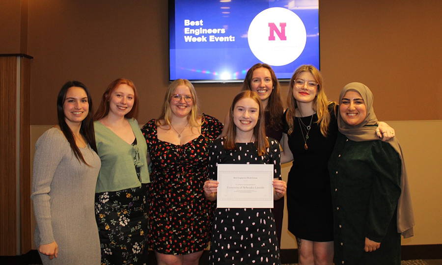 Engineering students accept the 2023 award for Best Engineers Week celebration from the National Association of Engineering Student Councils at their Engineering Leadership Summit, March 24-25 in Pittsburgh, Pennsylvania. 