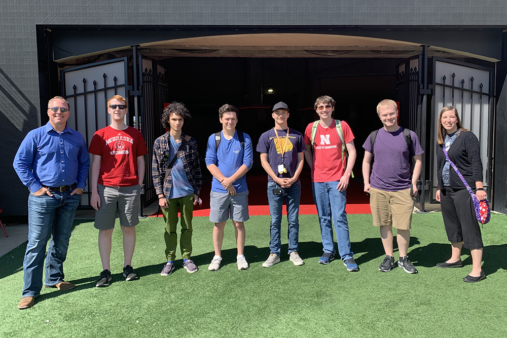 The Husker STEM VR Team from left to right: Jeff Falkinburg, Tyler Senne, Connor Unger, Ryan Schumacher, Parker Brown, Jackson Herman, Jackson Maschman, and Brittney Palmer.