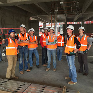 Construction management students from the Durham School of Architectural Engineering and Construction get a tour of the JE Dunn Logistics Center on October 22 in Overland Park, Kan.