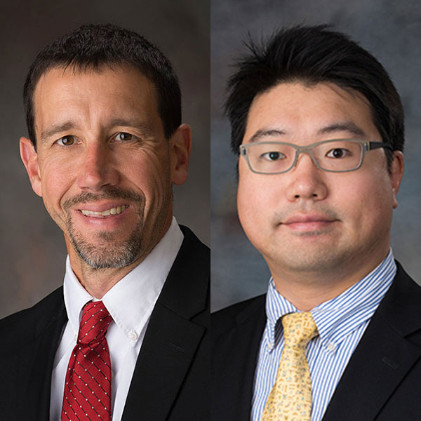 Daniel Linzell (left), chair of civil engineering, and Chungwook Sim, assistant professor of civil engineering, are co-principal investigators on a collaborative effort with UNO's College of Information Science and Technology, on an NSF-funded project that aims to use big data solutions to improve the way bridge infrastructure is monitored for potential failures.