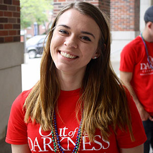 Shelby Williby, a sophomore in chemical engineering and coordinator of UNL's Out of the Darkness group, was a key figure in organizing an April 17 Campus Walk that drew more than 600 people and raised nearly $25,000 for the American Foundation for Suicide Prevention.