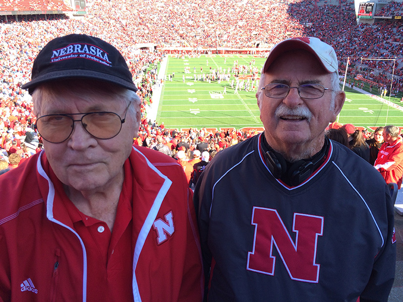 College of Engineering alums Tom Hamer (left) and Jerry Miller met at Memorial Stadium in 1964 and have had the same seats next to each other for Husker football games for the last 50 years.