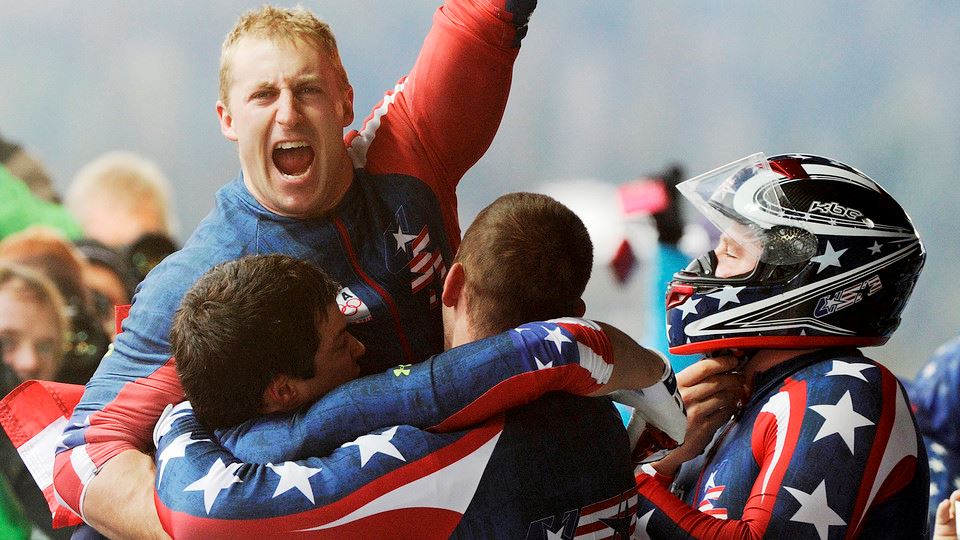 Curtis Tomasevicz (left), associate professor of practice in biological systems engineering, was a member of the 2010 gold medal-winning U.S. four-man bobsled team.