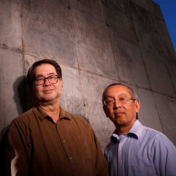 University of Nebraska-Lincoln engineers Chris Tuan (left) and Lim Nguyen patented a concrete mixture that shields against electromagnetic pulses, which can topple power grids and fry electronic devices. (University Communication photo)