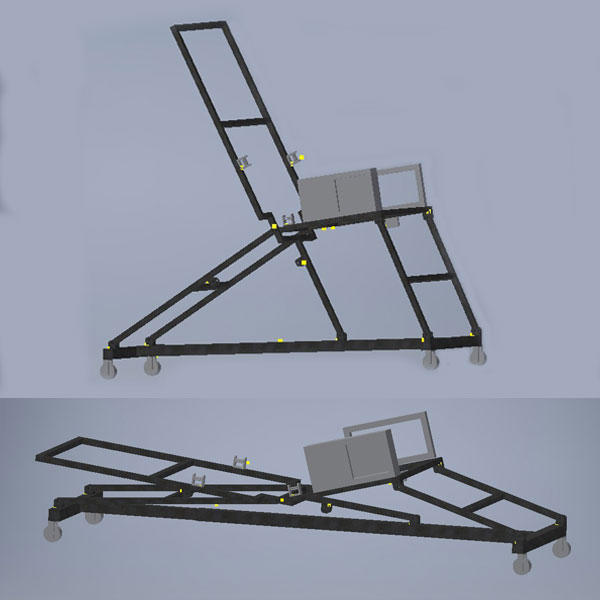 The creeper designed by a team of biological systems engineering students allows a paralyzed mechanic to go from a sitting position (top) to a laying position (below) and back, making getting under vehicles easier.