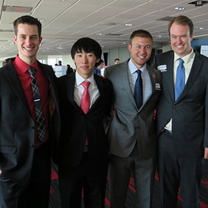 The Salvadoodle Doodler - developed by a team of electrical and computer engineering students (from left, Alex Hinton, Andy He, Andrew Nelson and Shane Kraus) - took home the People's Choice Award at the Senior Design Showcase on April 22 at Memorial Stadium.