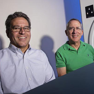 Lance Perez (left), professor of electrical and computer engineering, and Dennis Molfese, founding director emeritus of UNL’s Center for Brain, Biology and Behavior, are part of the team that received an NSF grant to study how the brain correlates spatial relationships and problem solving.