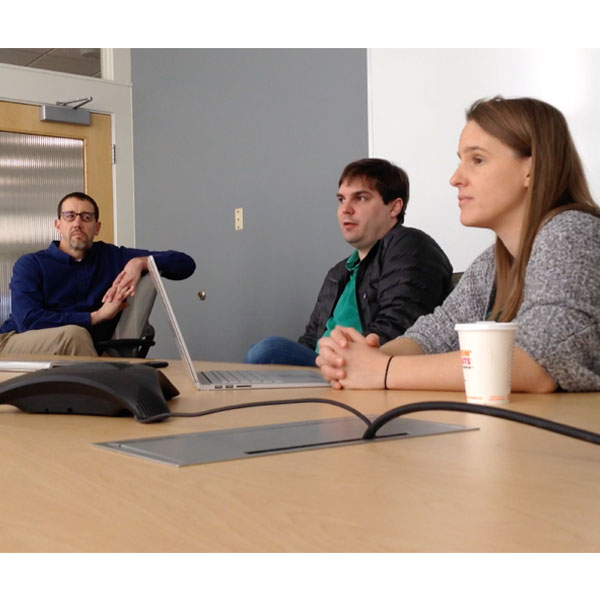 Civil engineering researchers (from left) Daniel Linzell, Richard L. Wood and Christine E. Wittich discuss what they've learned from sifting through data collected during the December 2017 demolition of Cather and Pound residence halls.