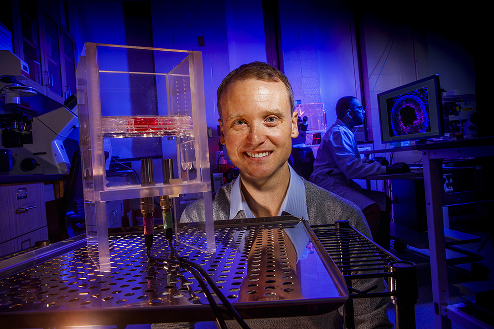 Ryan Pedrigi, assistant professor of mechanical and materials engineering at the University of Nebraska–Lincoln, will use a five-year, $543,000 award from the National Science Foundation’s Faculty Early Career Development Program to lay the groundwork for a targeted, noninvasive treatment for atherosclerosis. (Craig Chandler / University Communication)