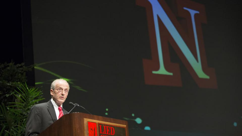 Chancellor Harvey Perlman delivers his annual State of the University address on Thursday at the Lied Center for Performing Arts, where he has delivered his annual addresses since 2000.