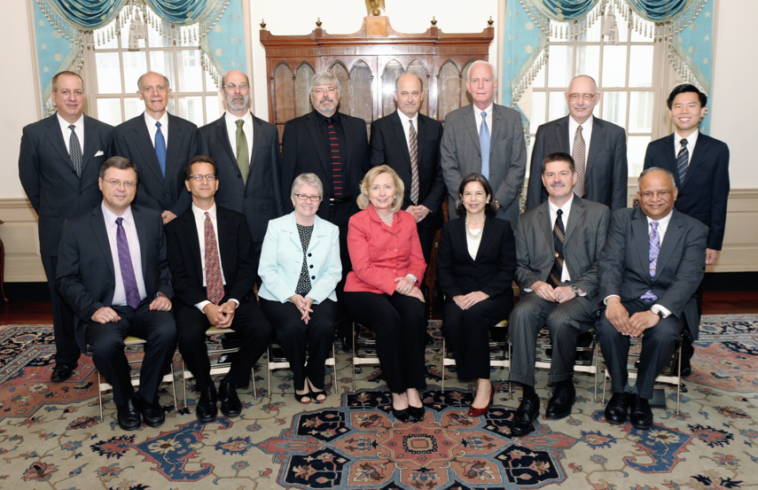 UNL's Peter Revesz (front row, far left) is pictured with U.S. Secretary of State Hillary Clinton and other Jefferson Science Fellows.