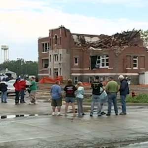 UNL civil engineers are using 3-D technology to study the Pilger Middle School, which was destroyed by a July 2014 tornado, to find ways to make older building safer in severe weather. (Photo from KETV)