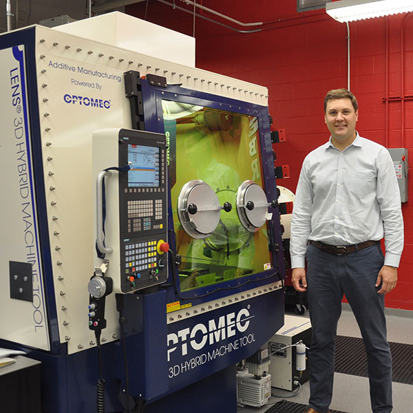 Michael Sealy, assistant professor of mechanical and materials engineering, and his team are using the Optomec LENS 3D hybrid printer in the NEAT Labs to develop a process for manufacturing customized, dissolvable magnesium surgical implants.