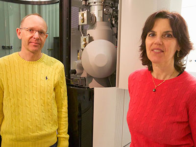 A team led by Peter Sutter (left), professor of electrical and computer engineering, and Eli Sutter, professor of mechanical and materials engineering, has become the first to directly image the self-assembly of nanocrystals in real time.