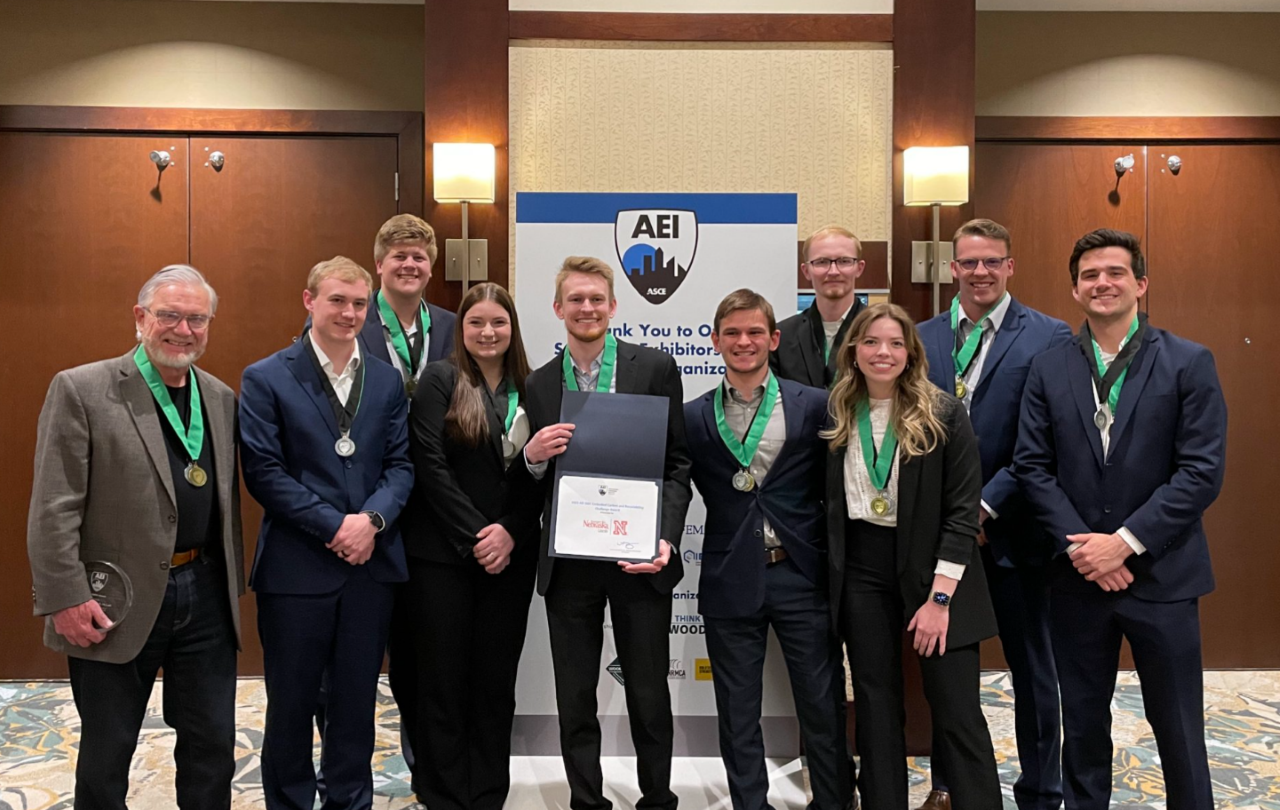 A team of architectural engineering students from the Durham School of Architectural Engineering and Construction earned three awards and advisor Clarence Waters was also an award recipient at the AEI International Student Design Competition in Denver, Colorado.