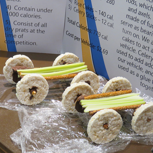 Teams of biological systems engineering students designed edible vehicles and competed with them in design, creativity, distance and poster competitions at the annual E-Day on Dec. 5.