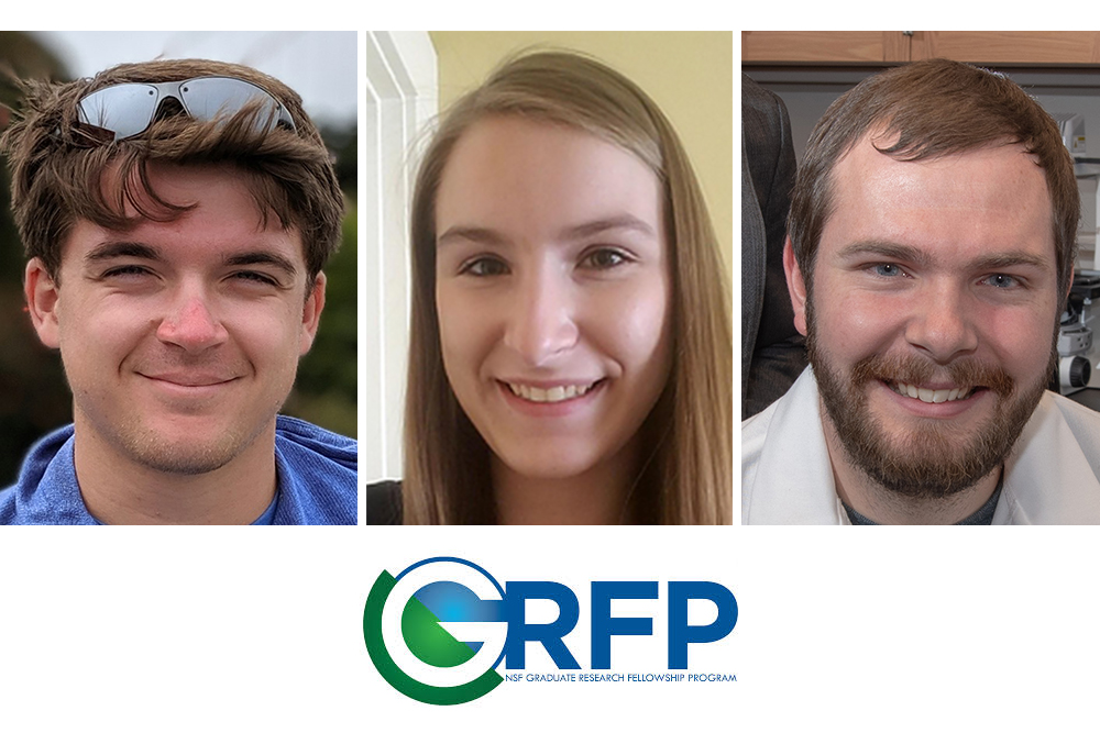 Liam Kruse (left) and Mary Radke (center), seniors in mechanical engineering, and Jordan Rosenbohm, a master's student in mechanical engineering and applied mechanics, were chosen to receive National Science Foundation Graduate Fellowships.