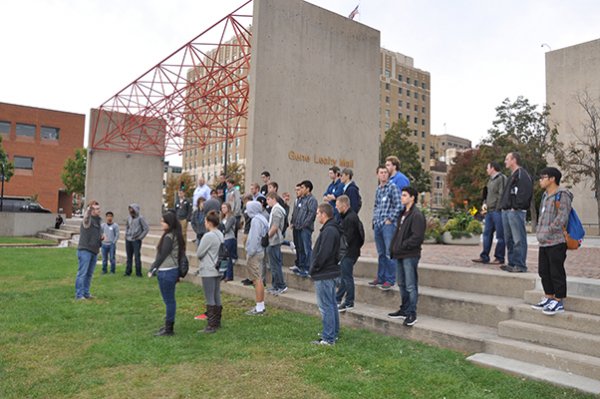 A walking tour highlighted the various engineering projects required to complete the Gene Leahy Mall in downtown Omaha.