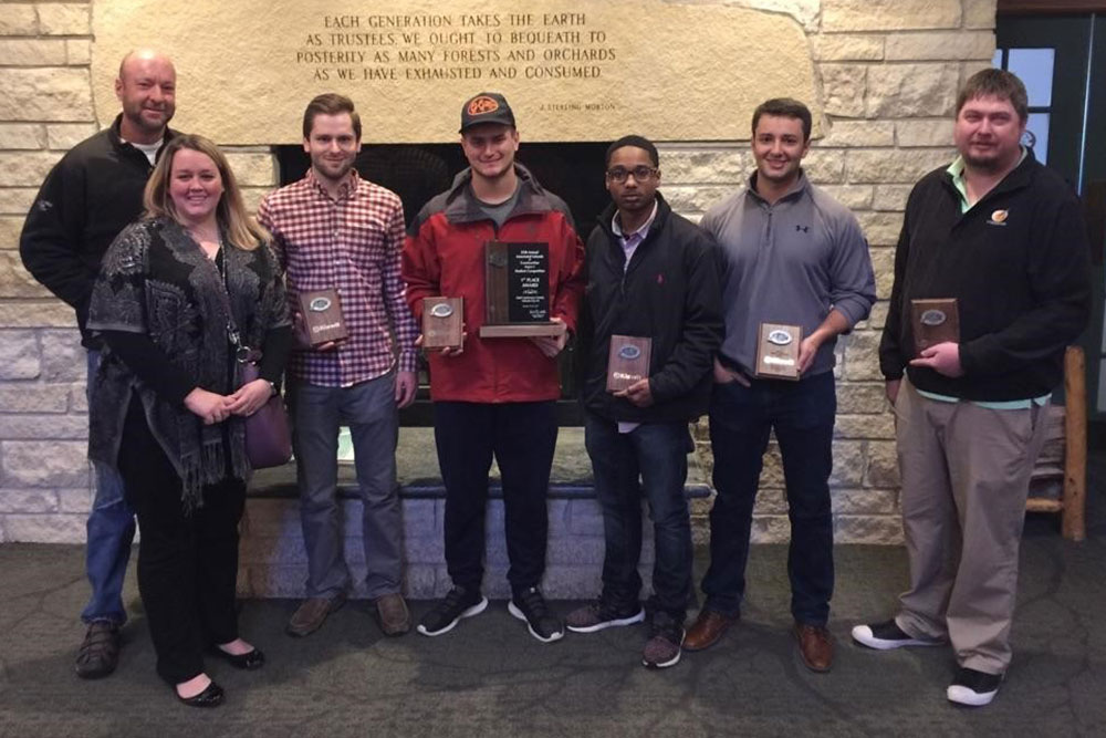 Taking first place was the Durham School’s Heavy Highway Team, (from left) coaches Kevin Grosskopf and Kelli Herstein, and students Niles Uerling, Brandon Wallman, Kristopher Bridges, Scott Hurtz, and Nicholas Hoefs.
