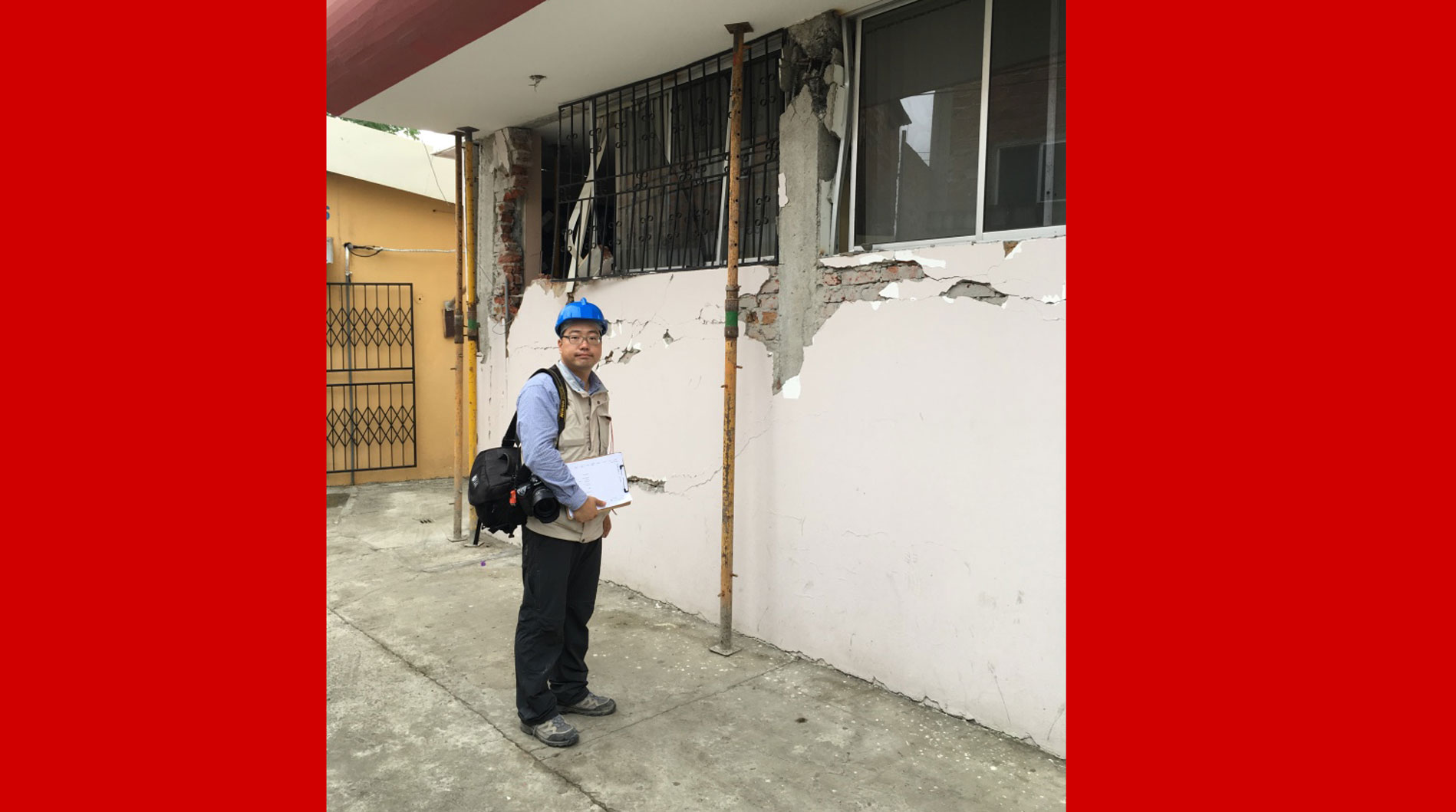 Dr. Sim surveying captive columns after the April 2016 earthquake in Ecuador. The results of this survey have been uploaded to the DataCenterHub platform.