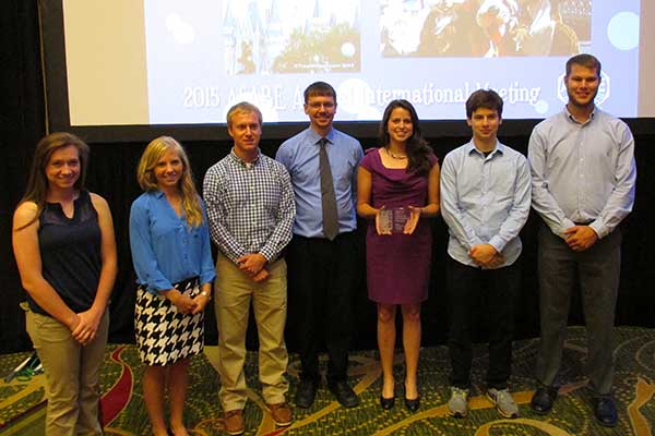 UNL's Fountain Wars team - (from left) Anna Siebe, captain Julia Burchell, Mitch Maguire, faculty advisor Derek Heeren, captain Bethany Brittenham, Douglas Rowen and Mitchell Goedeken - took second place at the recent ASABE conference in New Orleans.