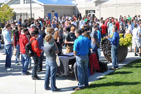 More than 500 first-year engineering students meet with industry professionals during a career fair at Veterans Memorial Field in Norfolk on Oct. 9.