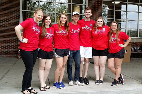 Shelby Williby (third from left), a sophomore chemical engineering major, was the coordinator for the UNL Out of the Darkness group's Campus Walk on April 17.