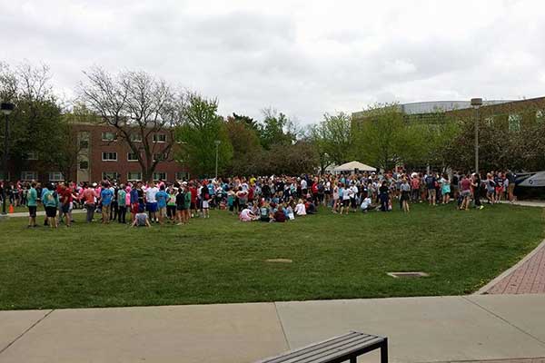 More than 600 walkers walkers gathered near Broyhill Fountain for the Out of the Darkness Campus Walk on April 17.