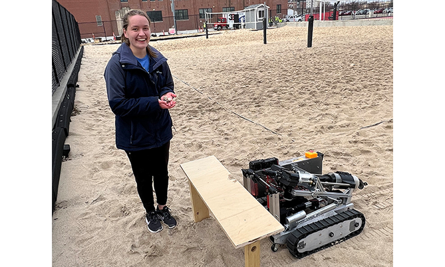 The Lunabotics team tested its robot in the sand volleyball courts north of Abel Hall.