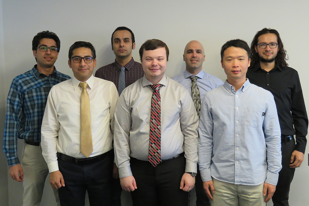 The doctoral students in the inaugural cohort of the Graduate Student Teaching Fellows Program (GSTFP) are (from left): Mostafa Soltaninejad, civil engineering;  Frank Fabian, chemical engineering; Shahab Karimifard, civil engineering; Jack Rauch, chemical engineering; Vahraz Honary, electrical engineering; Shaobin Li, civil engineering; and Jairo Cervantes, electrical engineering.