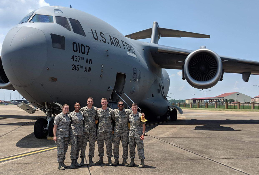 Justin Humphrey (left), a senior civil and environmental engineering major and a cadet in the University of Nebraska-Lincoln Air Force ROTC, has been chosen to receive the Society of American Military Engineers (SAME) ROTC Award of Merit. 