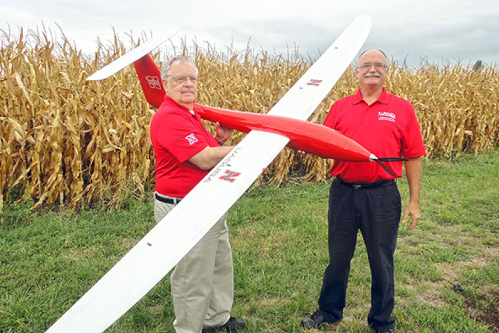 Wayne Woldt, (right) associate professor of biological systems engineering, and George Meyer, professor of biological systems engineering, complete a preflight check on the Tempest unmanned aircraft. Woldt was awarded a Presidential Citation from ASABE for his work on a three-part series on unmanned aircraft systems that appeared in Resource magazine.