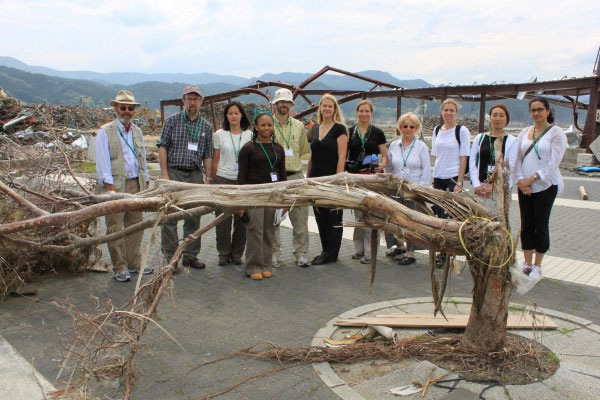 Norton (fourth from left) joins her EERI/ISSS group on-site in northeast Japan.