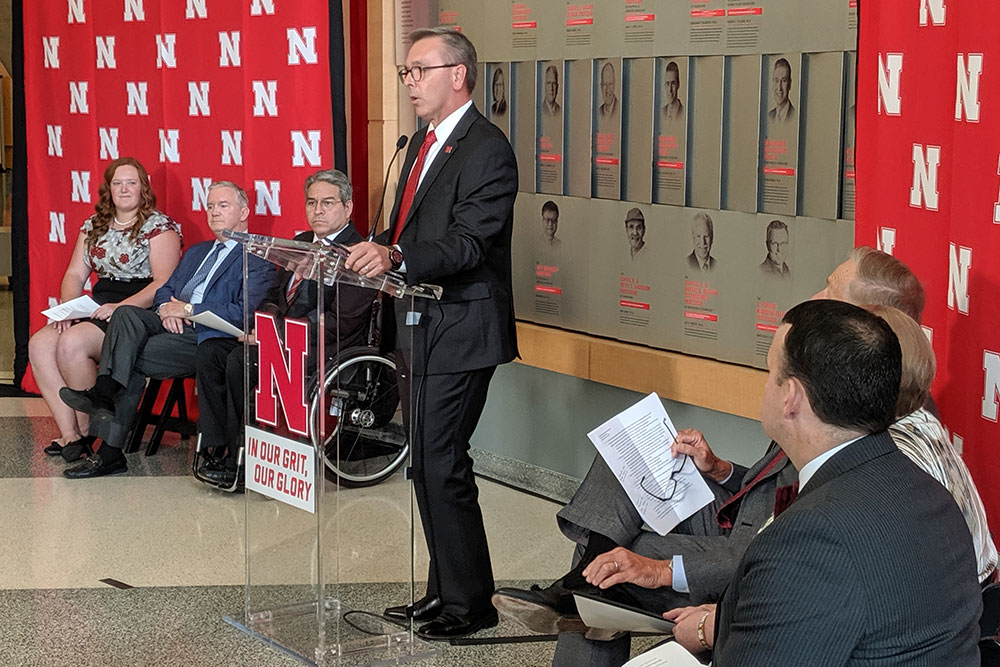 University of Nebraska-Lincoln Chancellor Ronnie Green gives opening remarks at Monday's press conference.