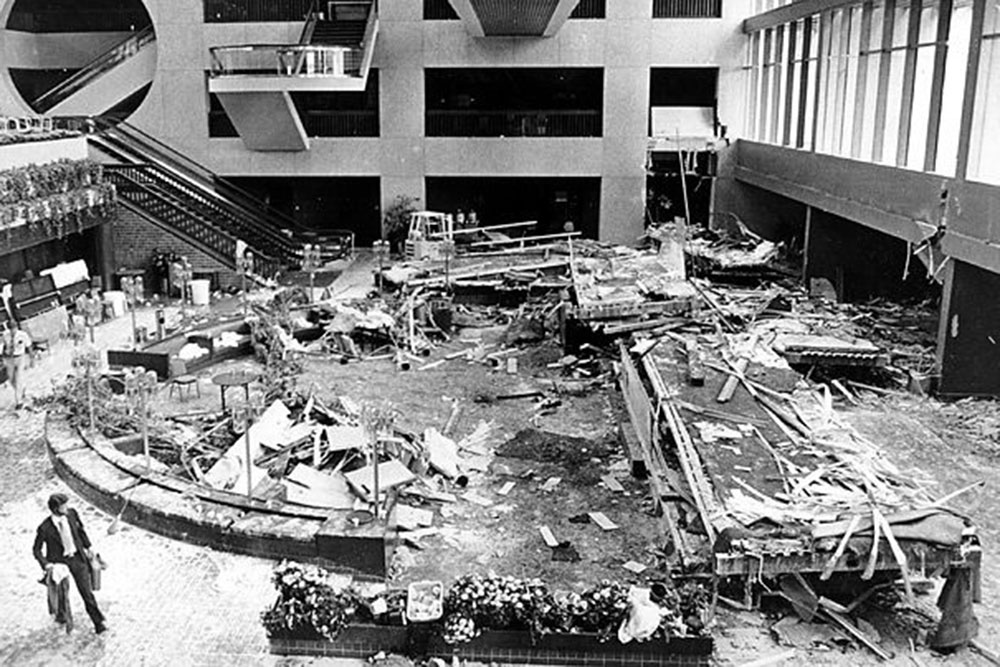 The July 17, 1981, collapse of the skywalk inside the Hyatt Regency in Kansas City, Missouri, left 114 dead and 216 injured.