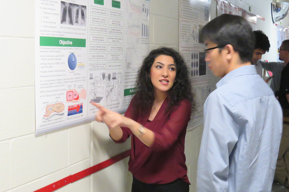 Fariba Aghabaglou answers a question about her research Friday during the Mechanical and Materials Engineering Research Fair.