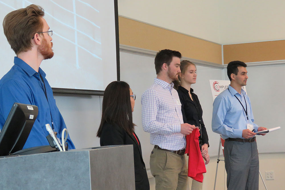 During the Thinking Big: Team Competition on Wednesday (March 22) , Team 1 gives its five-minute presentation to the panel of judges and teams of fellow Nebraska Engineering students at the Complete Engineer Conference.