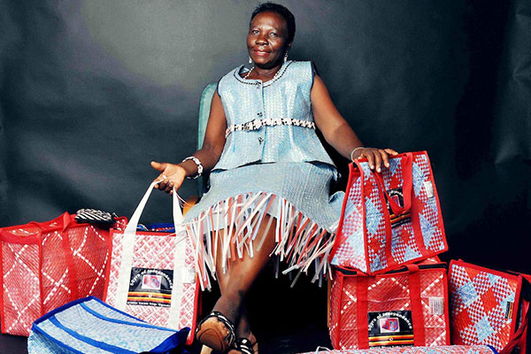 The Kinawataka Women Initiatives in Uganda, headed by Benedicta Nanyonga, trains marginalized women to flatten and weave used soda straws into products they can sell.
