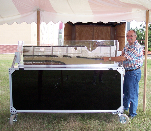 Man standing next to the Water Machine Model