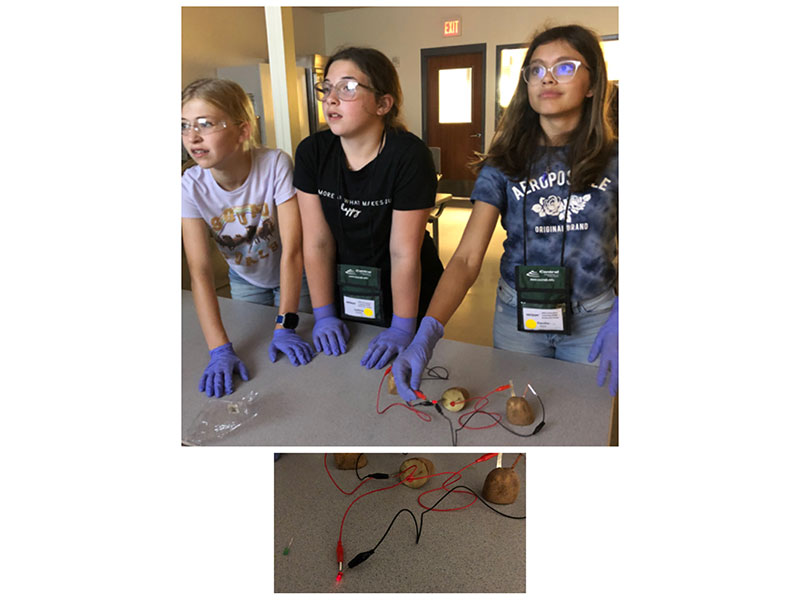 Future Engineers doing a test at the 2022 Columbus STEM camp, which brought 75 middle schoolers in chemistry and nanoscience activities and teaching how batteries, fuel cells and electrolyzers work.