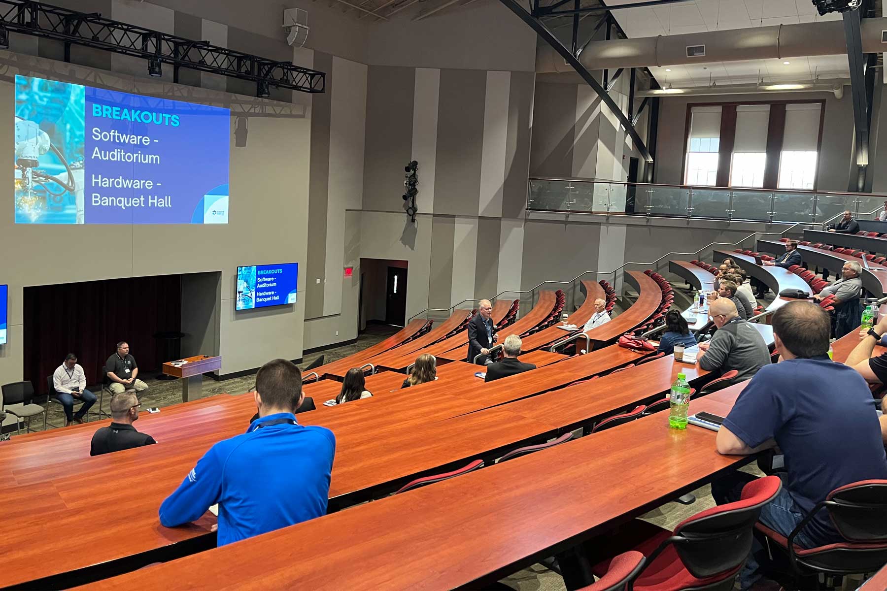 Shane Farritor, David B. and Nancy K. Lederer Professor of Engineering, addresses conference attendees during an afternoon breakout session on Wednesday, Oct. 25 at Nebraska Innovation Campus.