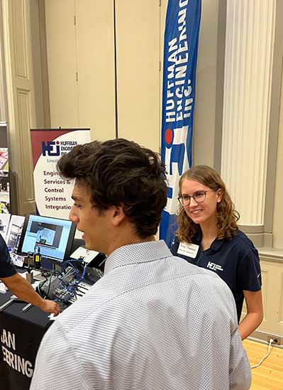 Alex Flamme, a 2020 graduate of the College of Engineering, represented her company, Huffman Engineering, Inc. at the Sept. 21 Career and Internship Fair at Nebraska Union on City Campus. Flamme is a mechanical engineer with Huffman Engineering Inc.