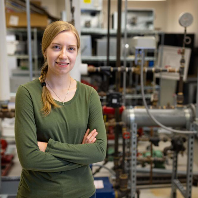 Civil Engineering student Jennifer Davis posing in a lab.